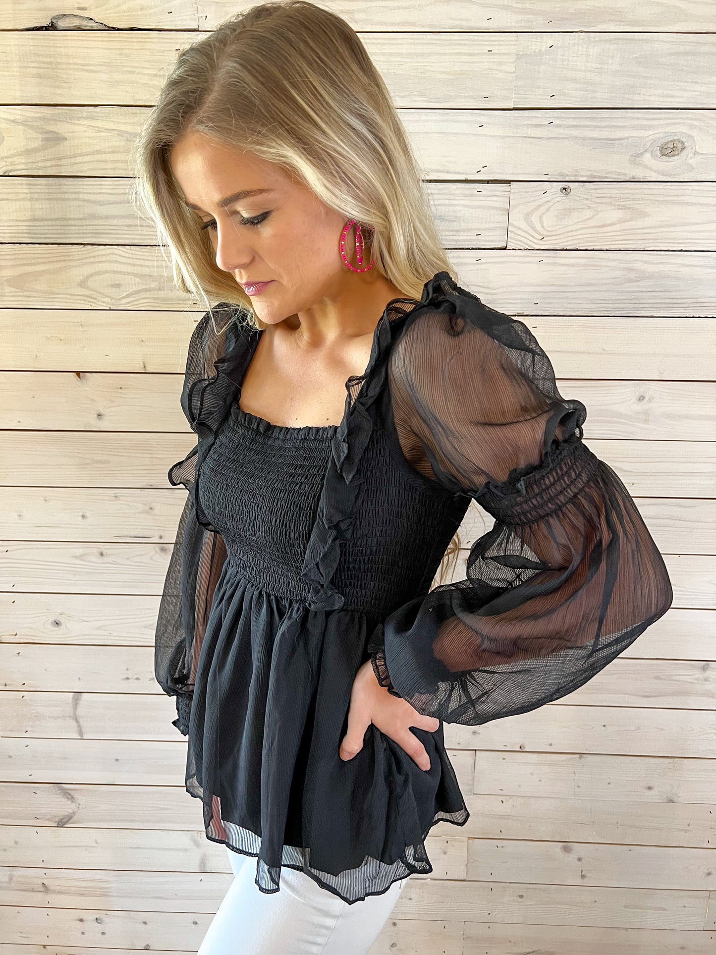 Detailed Babydoll Top in Black