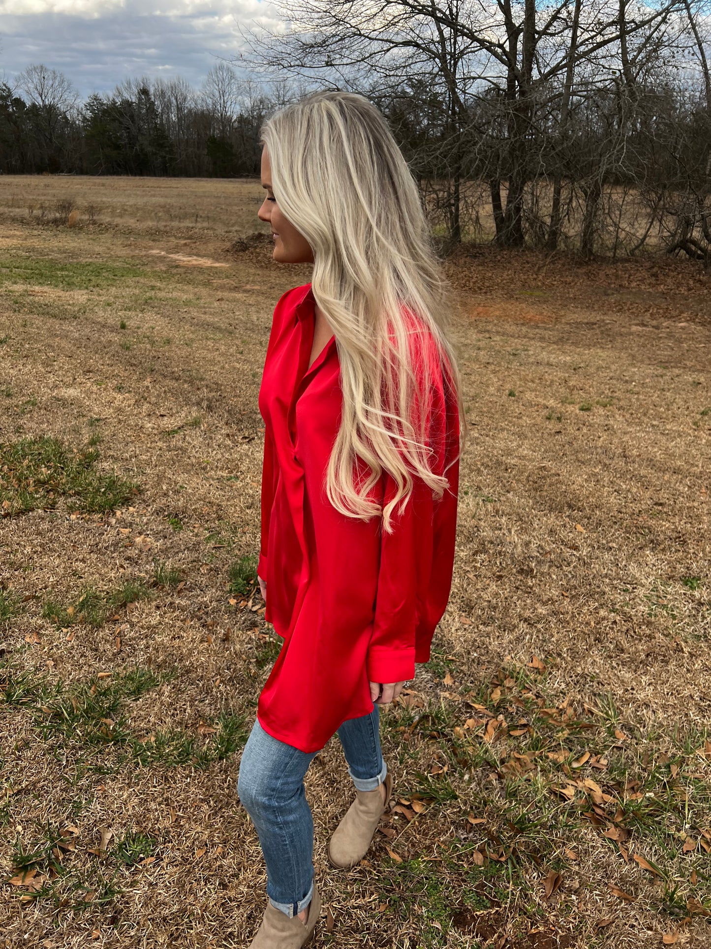 Red Satin Top