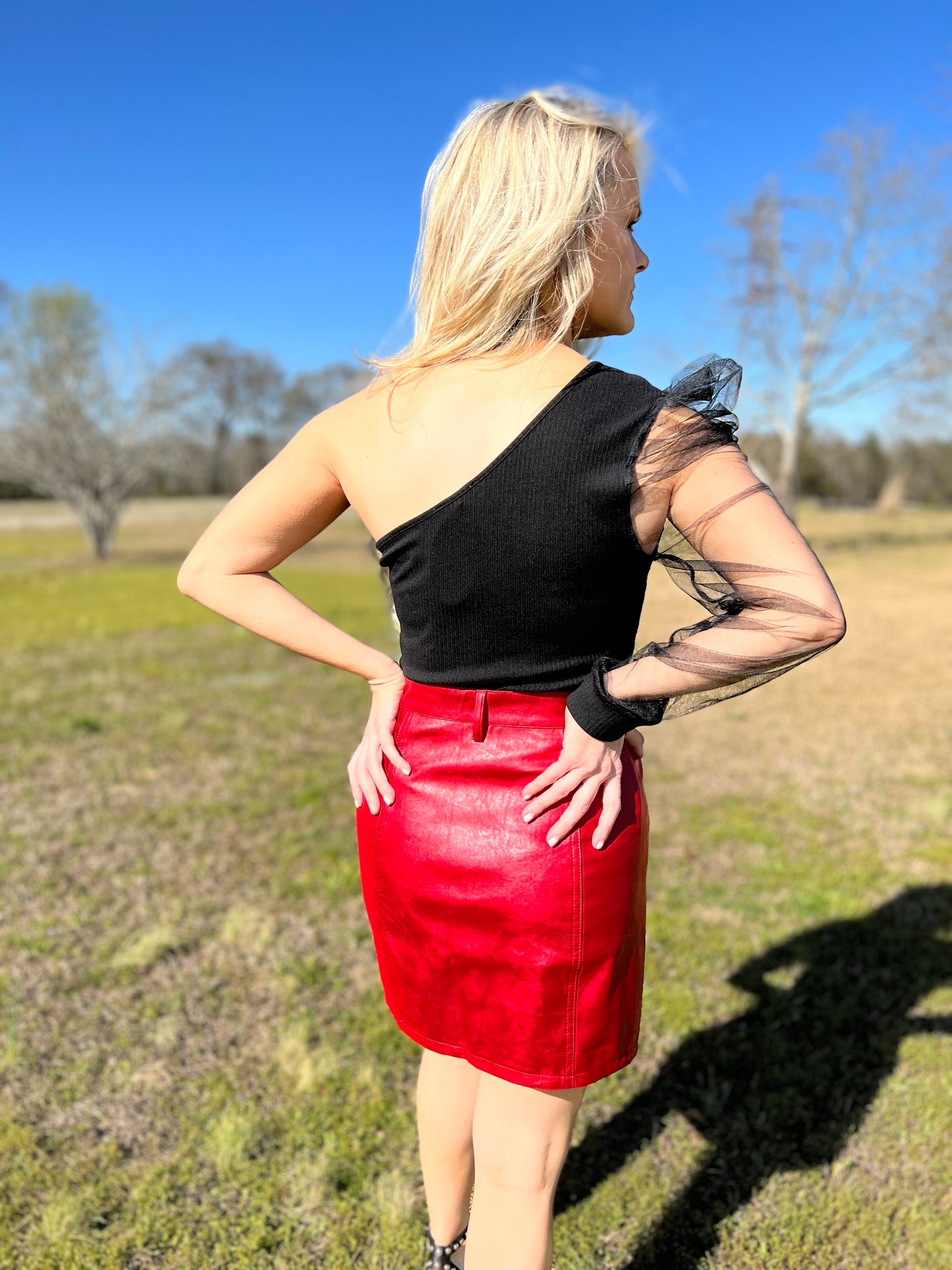 Red Faux Leather Skirt