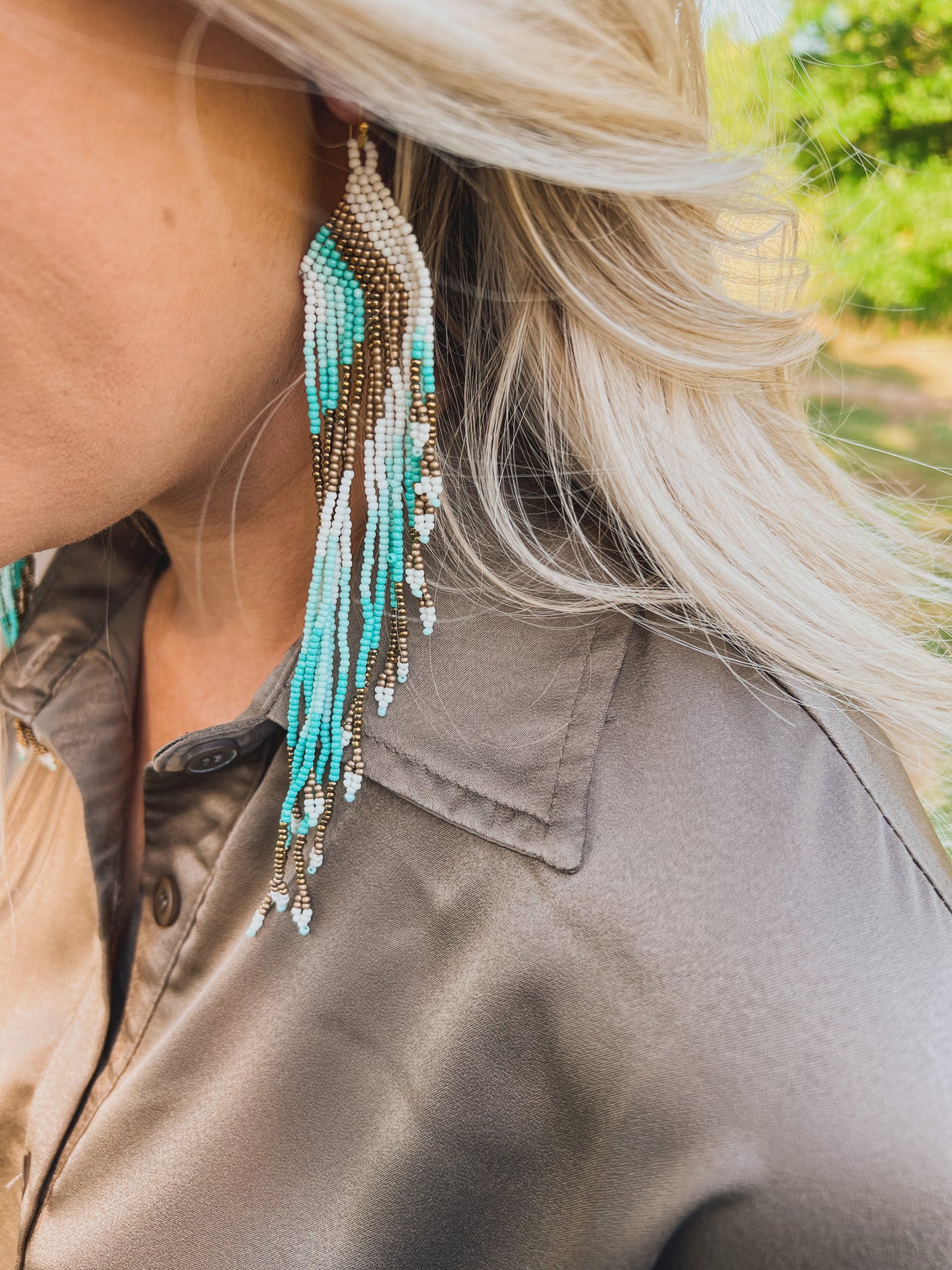 Bead Tassel Earrings in Turquoise