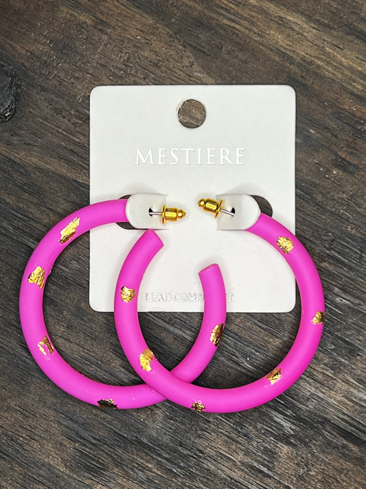 Gold Flake Hoops in Pink