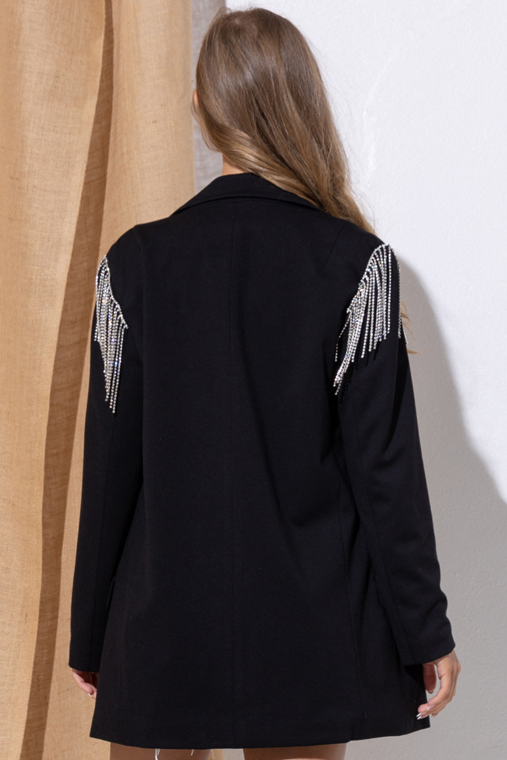 Rhinestone Fringe Blazer in Black