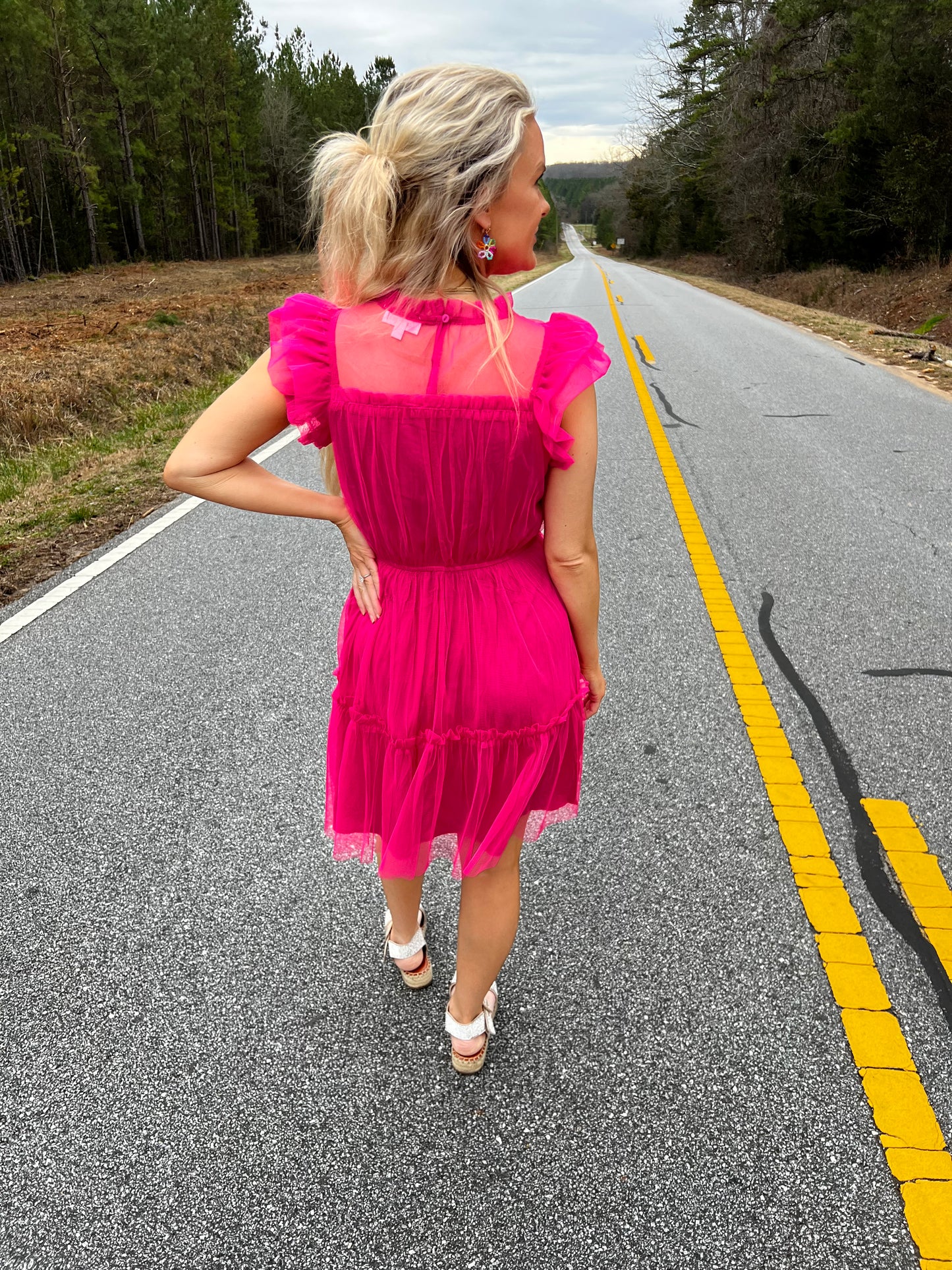 Mesh Mini Dress in Electric Pink