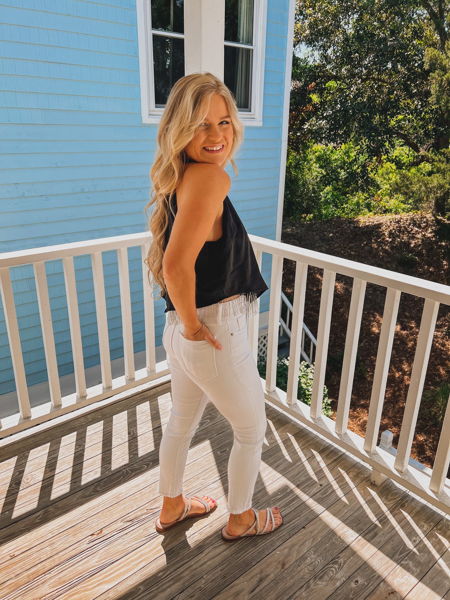 Rhinestone Fringe Tank in Black