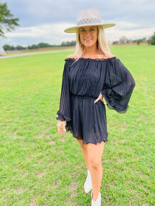 Pretty & Pleated Romper in Black