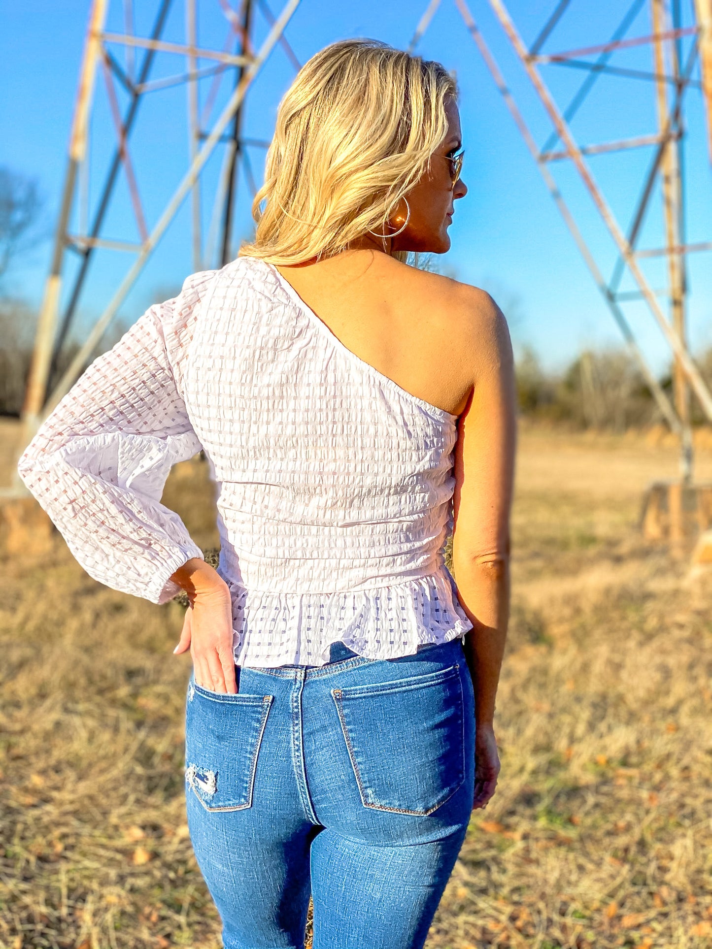 One Shoulder White Top