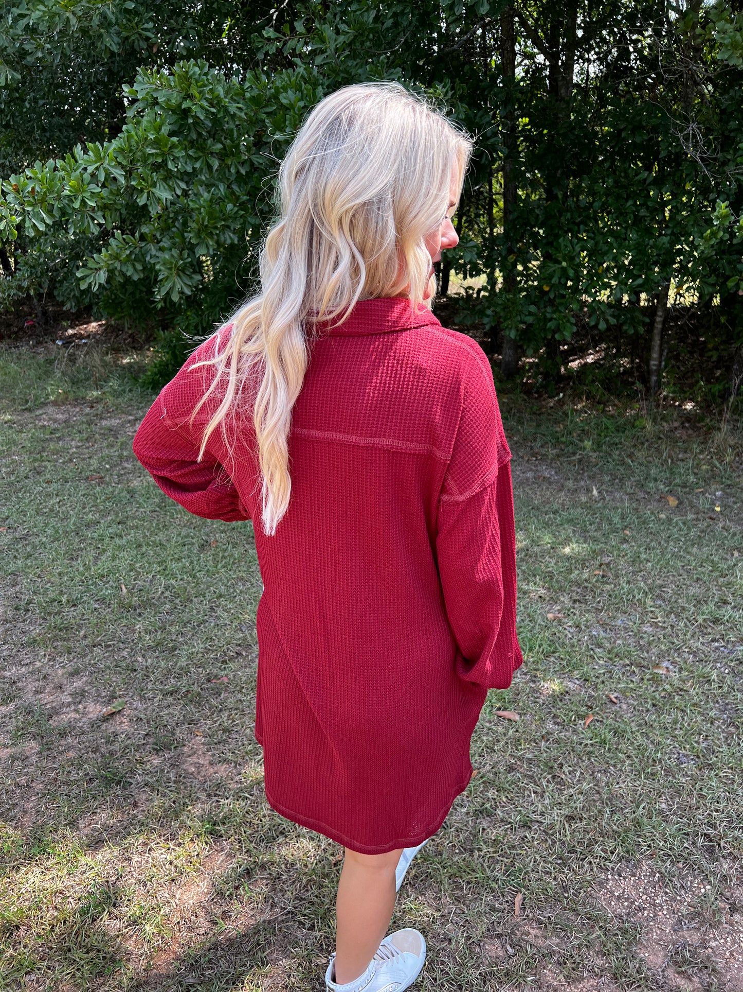 Waffle Shirt Dress in Wine