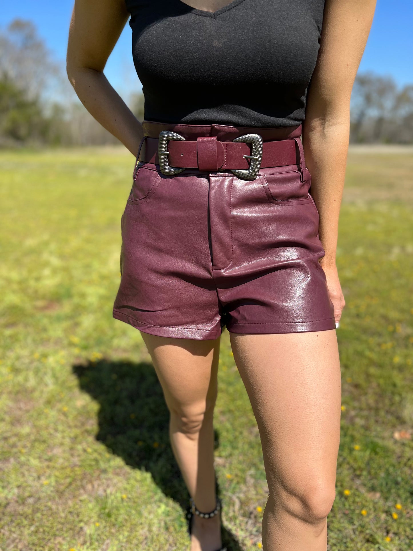 Faux Leather Buckle Shorts