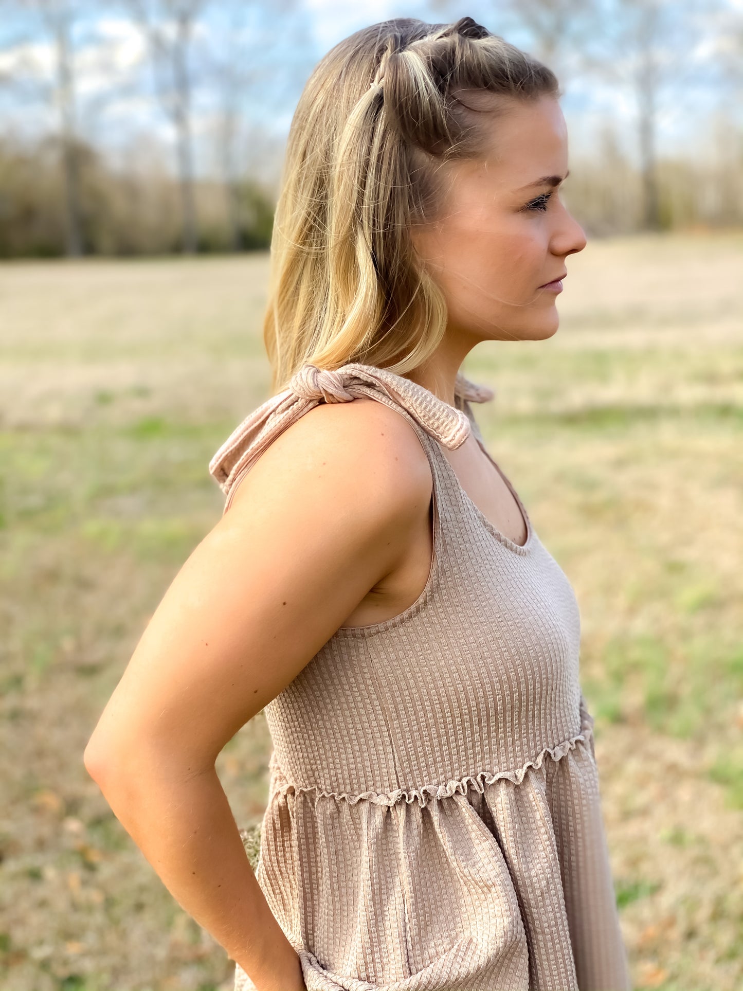 Sweet Babydoll Top in Taupe