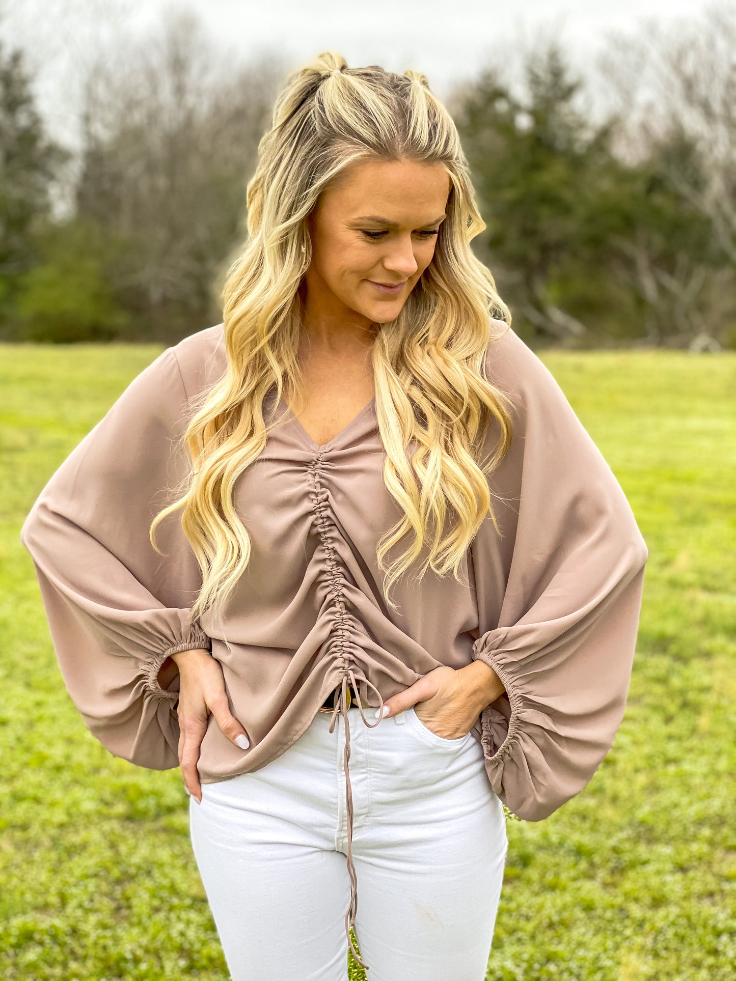 Time to Travel Top in Taupe