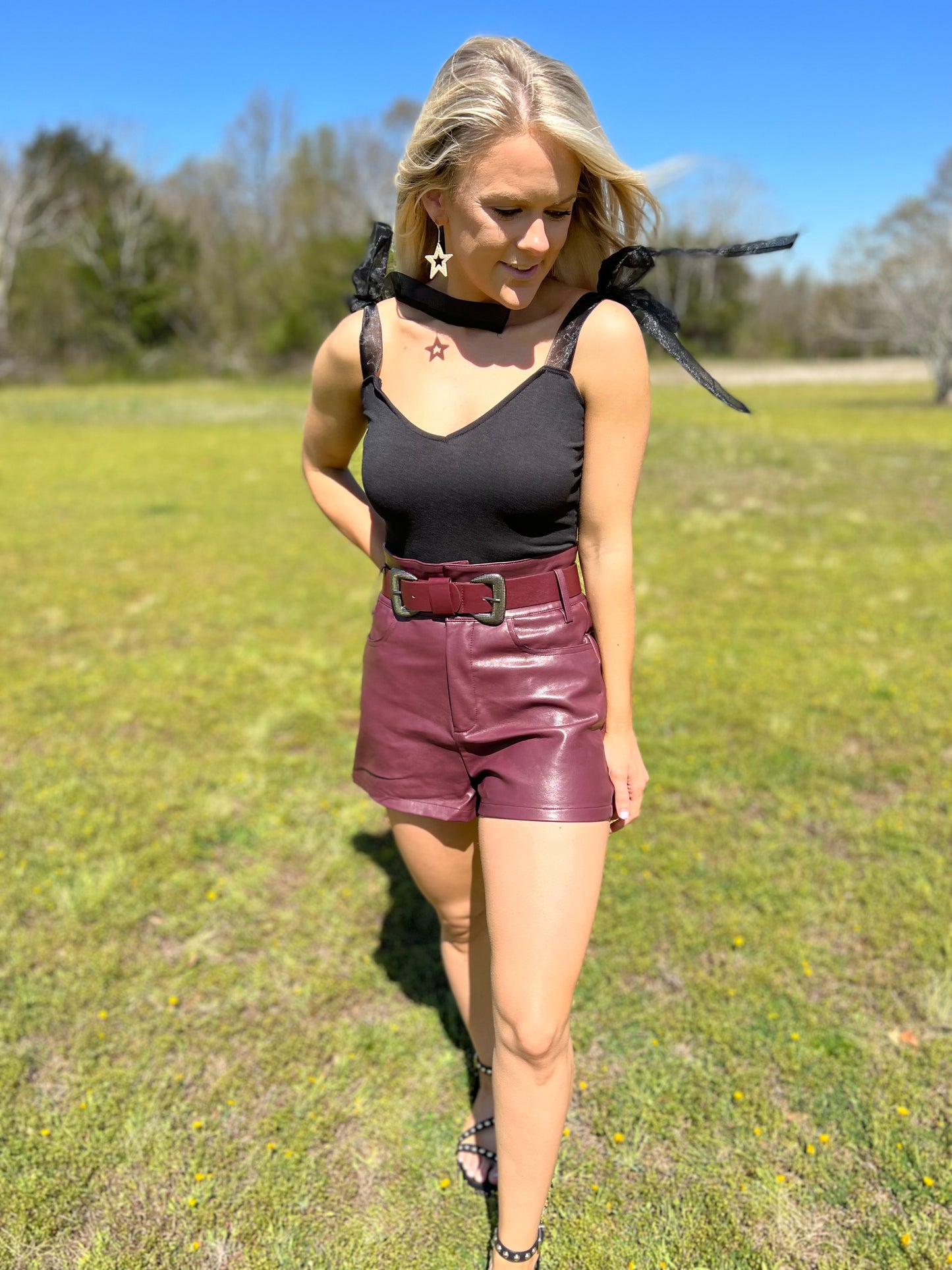 Faux Leather Buckle Shorts