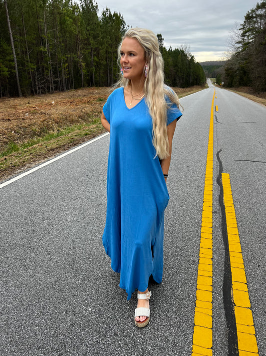 T Shirt Dress in French Blue— Available in Plus