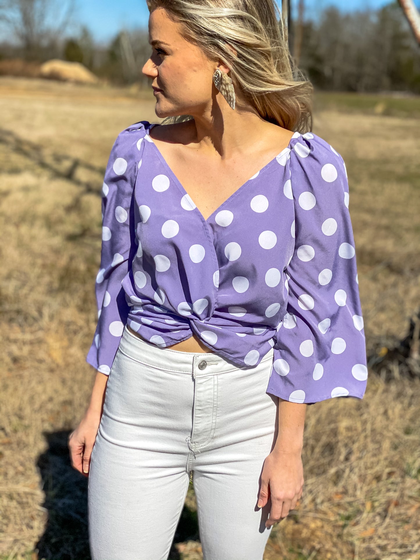 Lavender Dot Crop Shirt