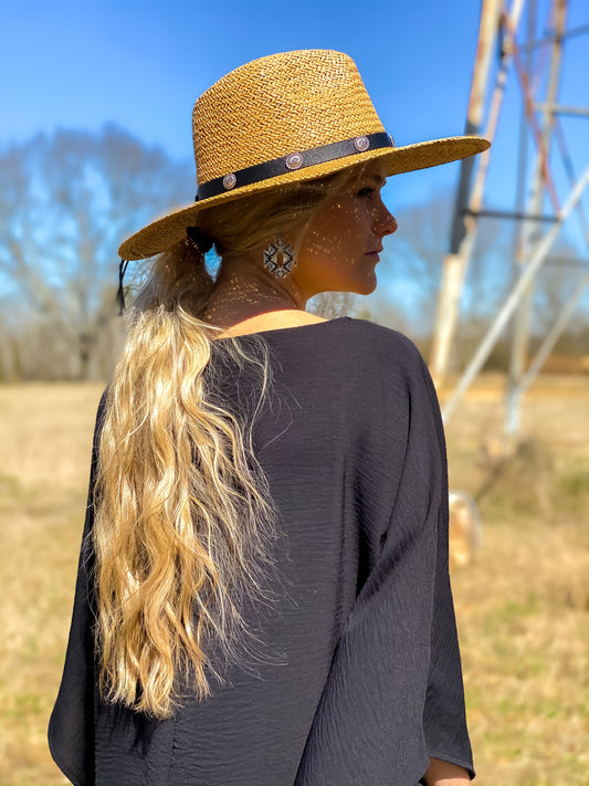 Woven Western Hat in Tan