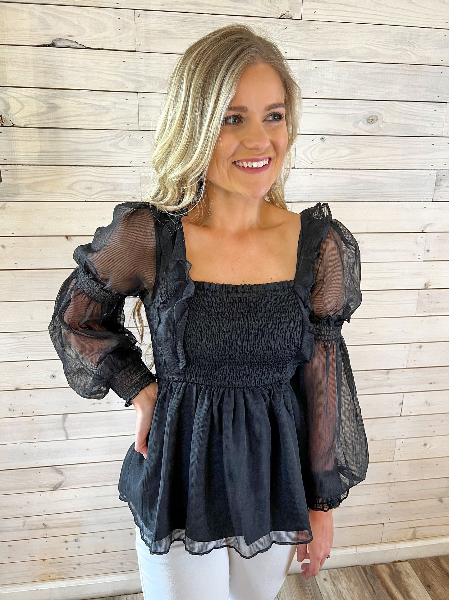 Detailed Babydoll Top in Black