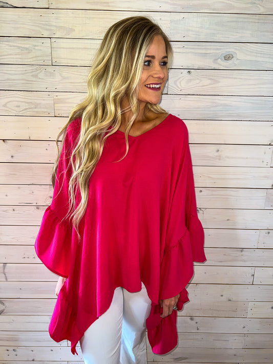 Lovin' Ruffles Top in Hot Pink