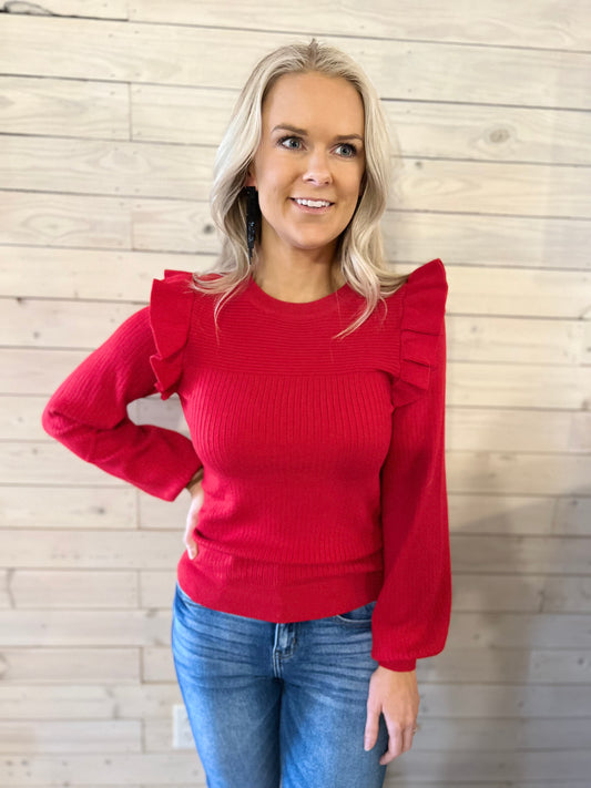 Red Ruffle Sweater