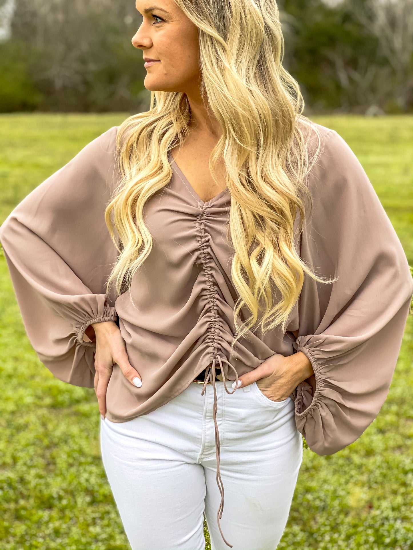 Time to Travel Top in Taupe