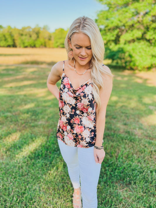 Floral Tank in Black & Pink