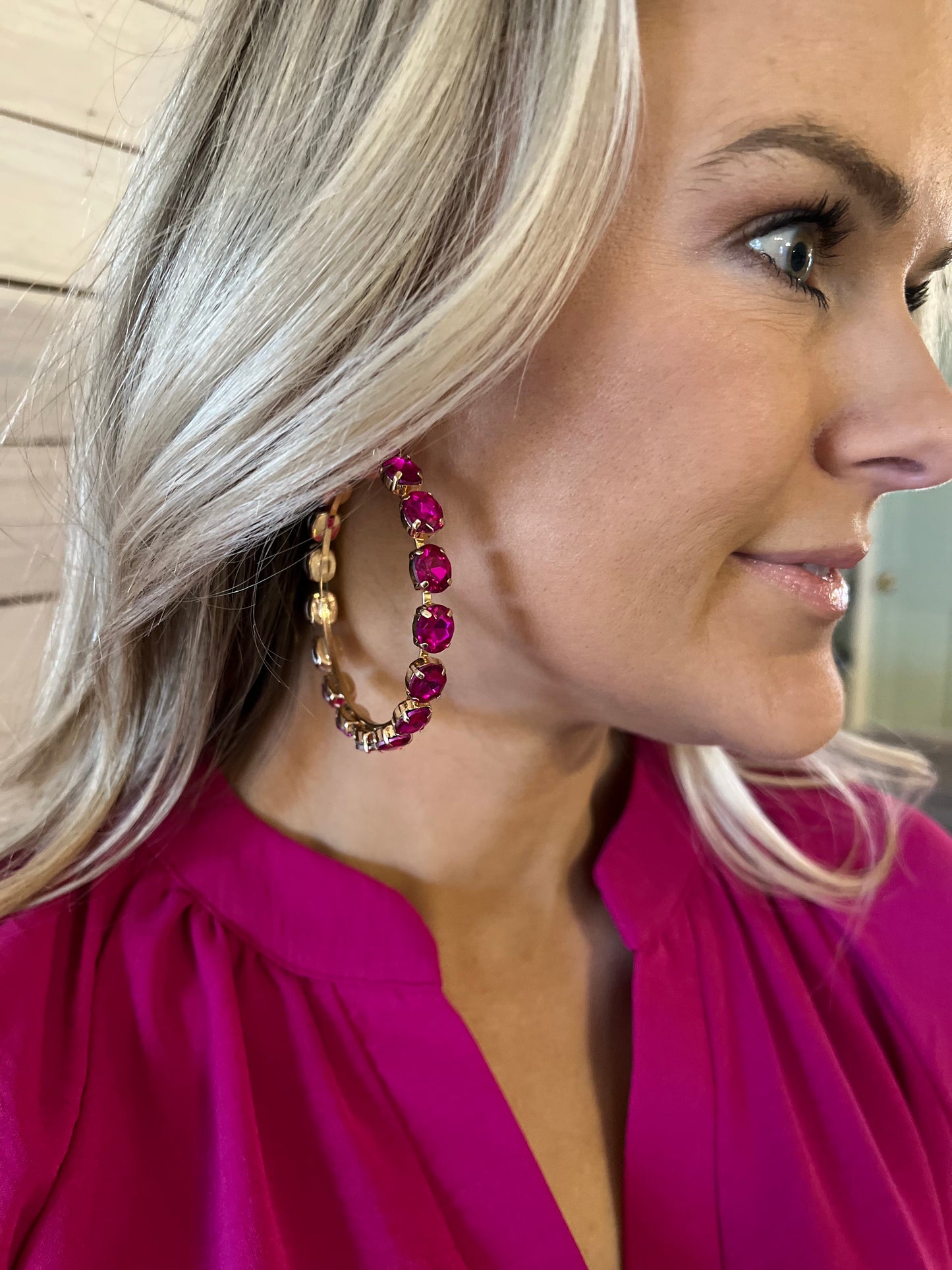 Magenta Stone Hoops