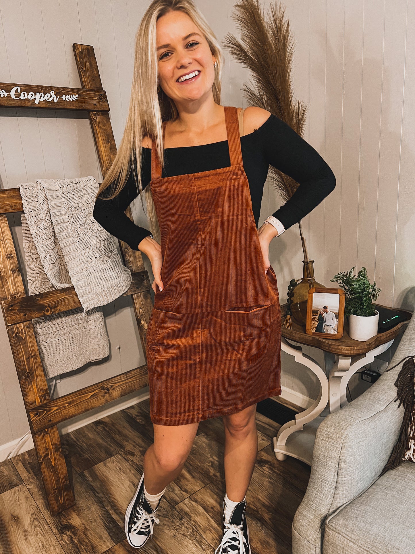 Corduroy Overall Dress in Rust