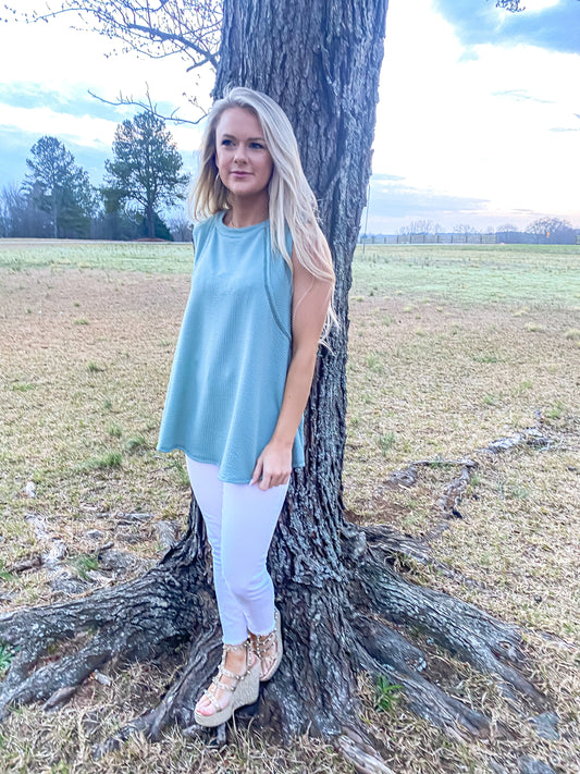 Lazy Day Waffle Top in Seafoam