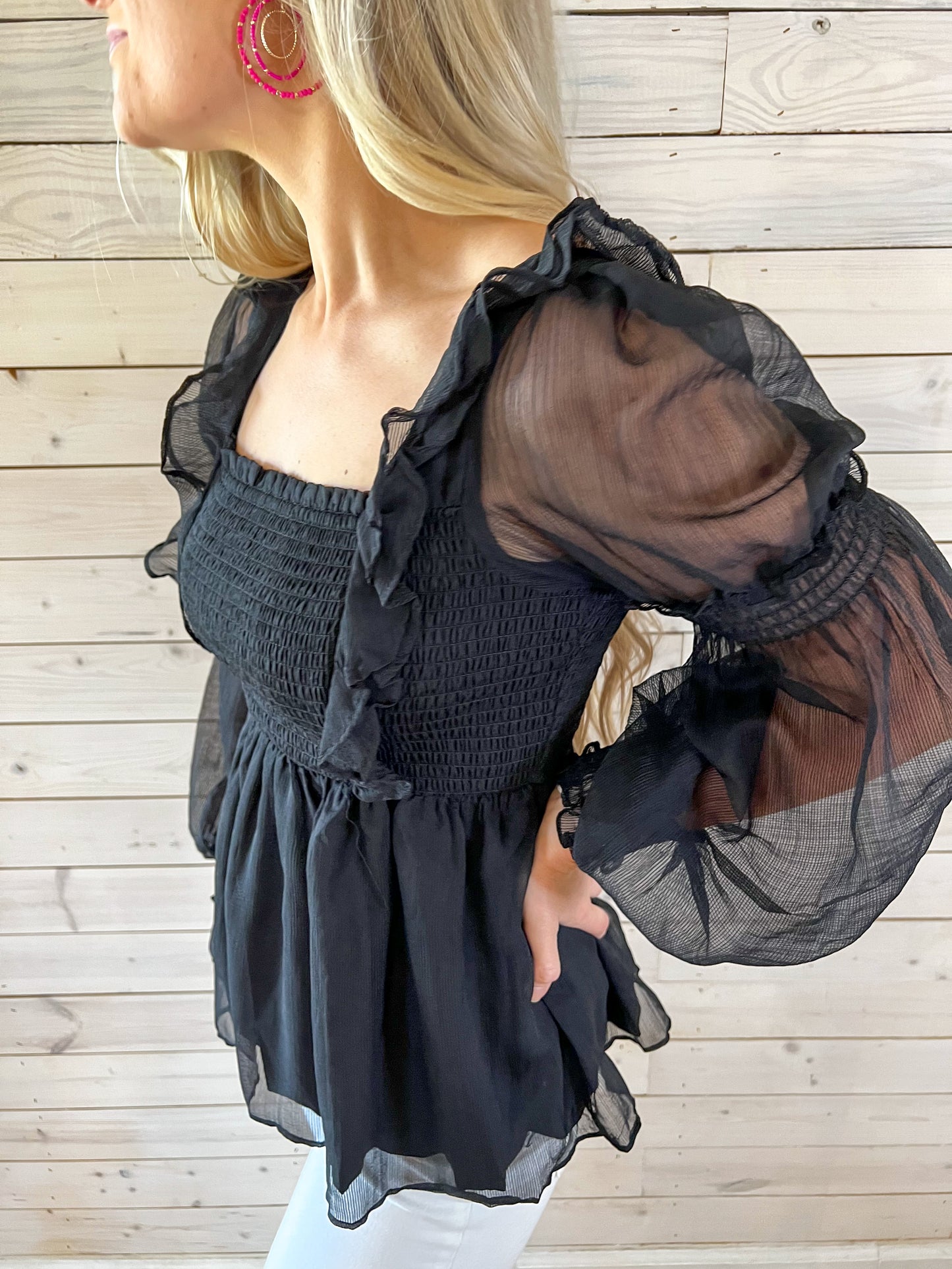 Detailed Babydoll Top in Black