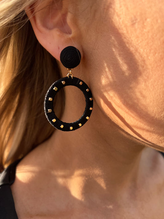 Black Drop Studded Earrings