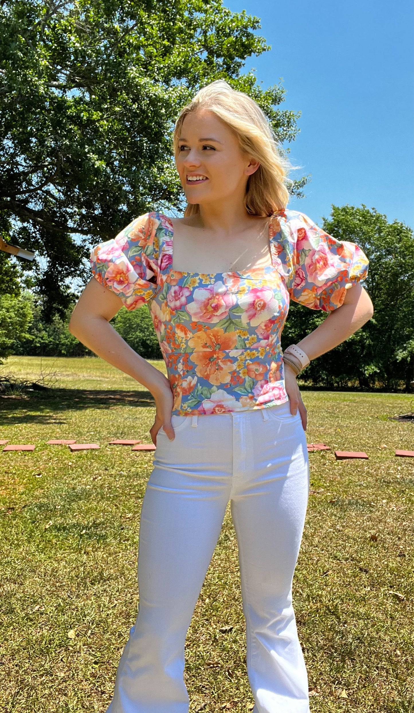 Floral Puff Crop Top