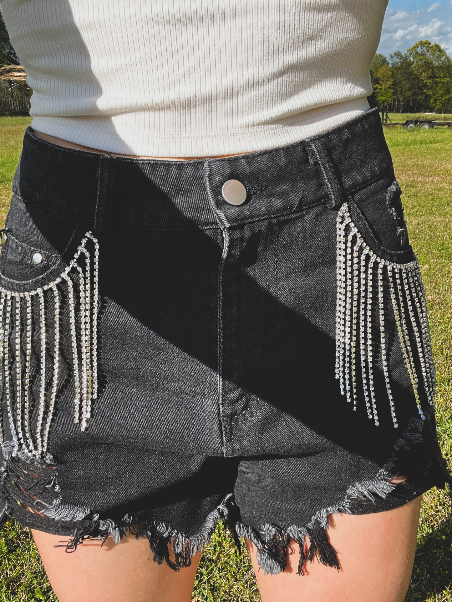 Rhinestone Fringe Shorts