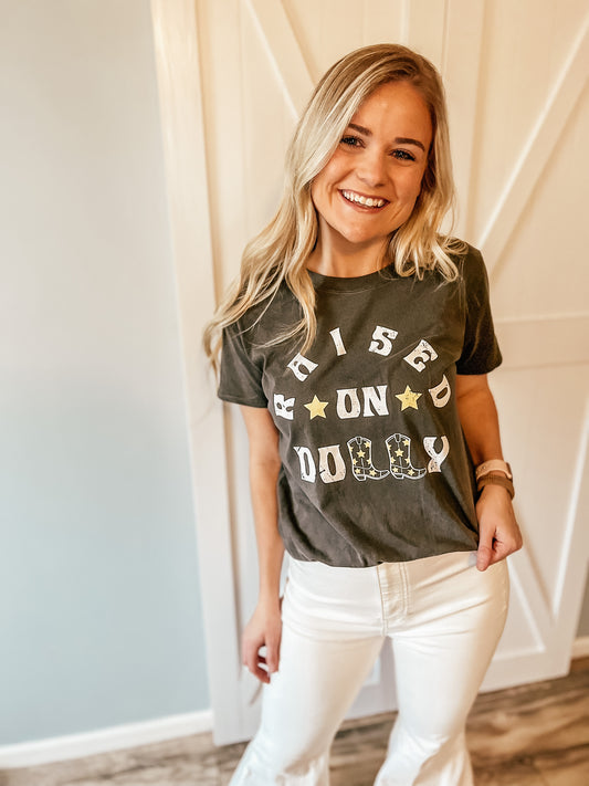 Raised on Dolly Graphic Shirt in Charcoal