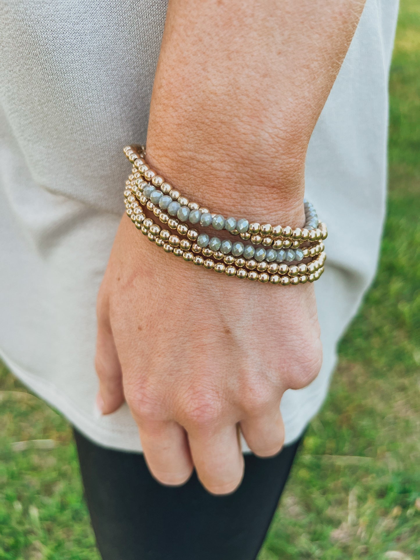 Gray Bead Bracelet Set