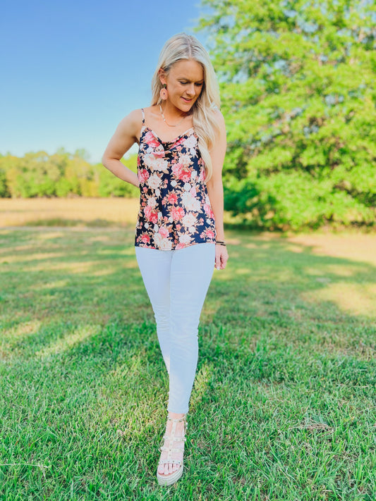 Floral Tank in Black & Pink