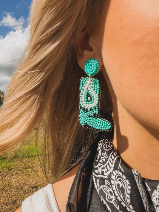 Turquoise Bead Boot Earrings