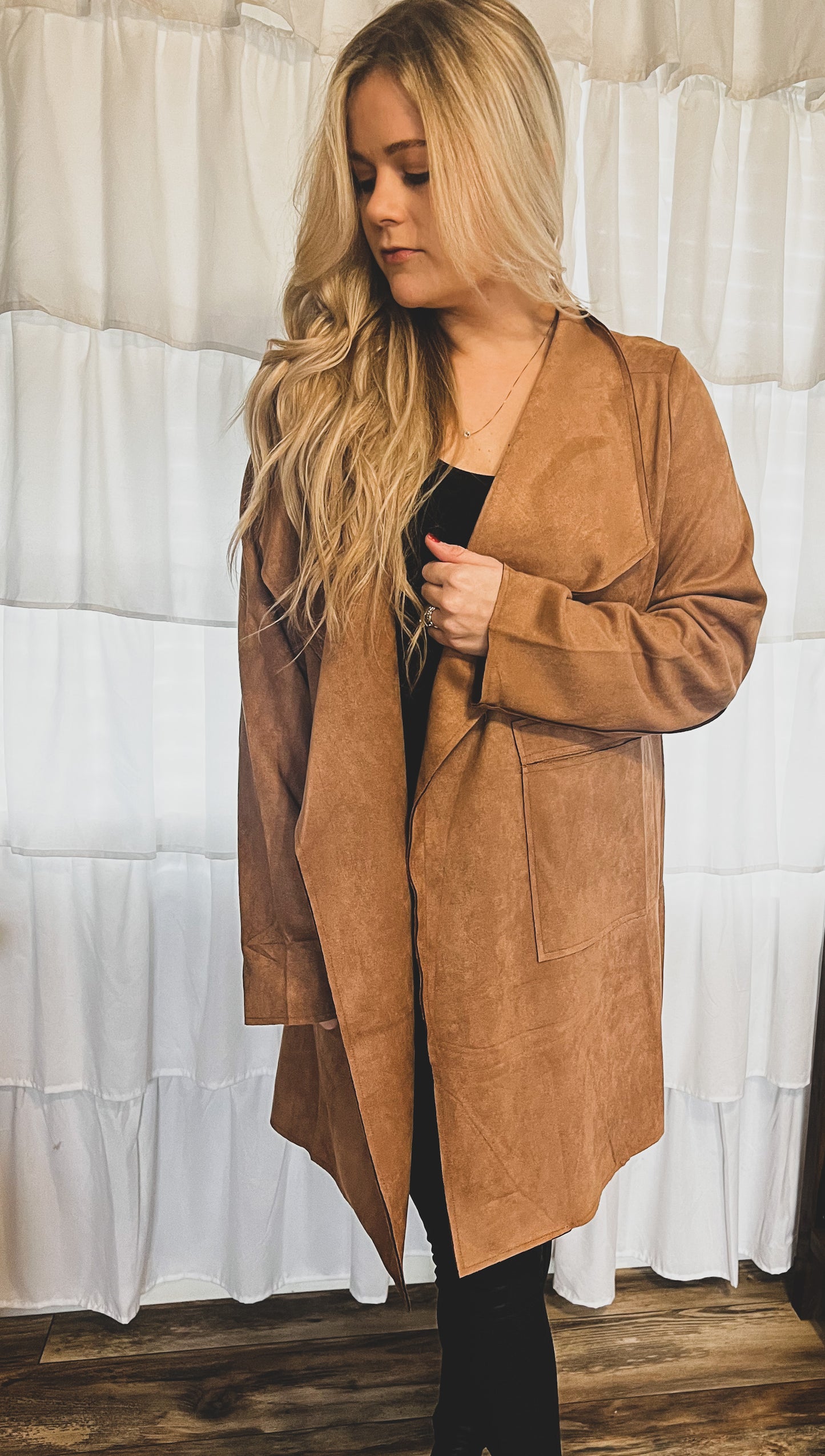 Faux Suede Jacket in Camel