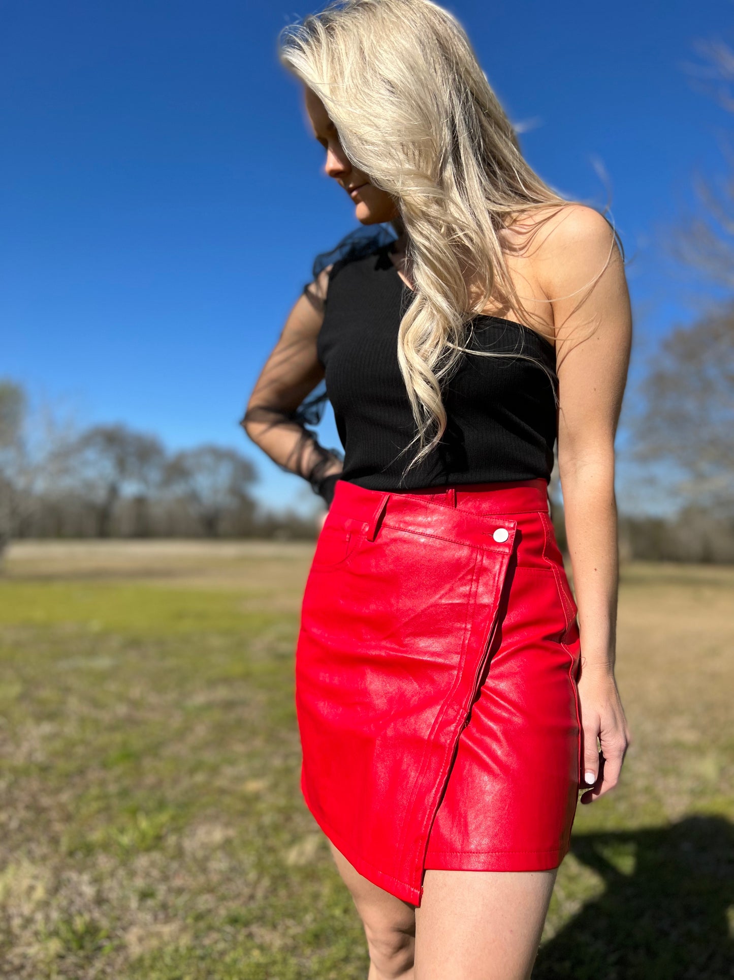 Red Faux Leather Skirt