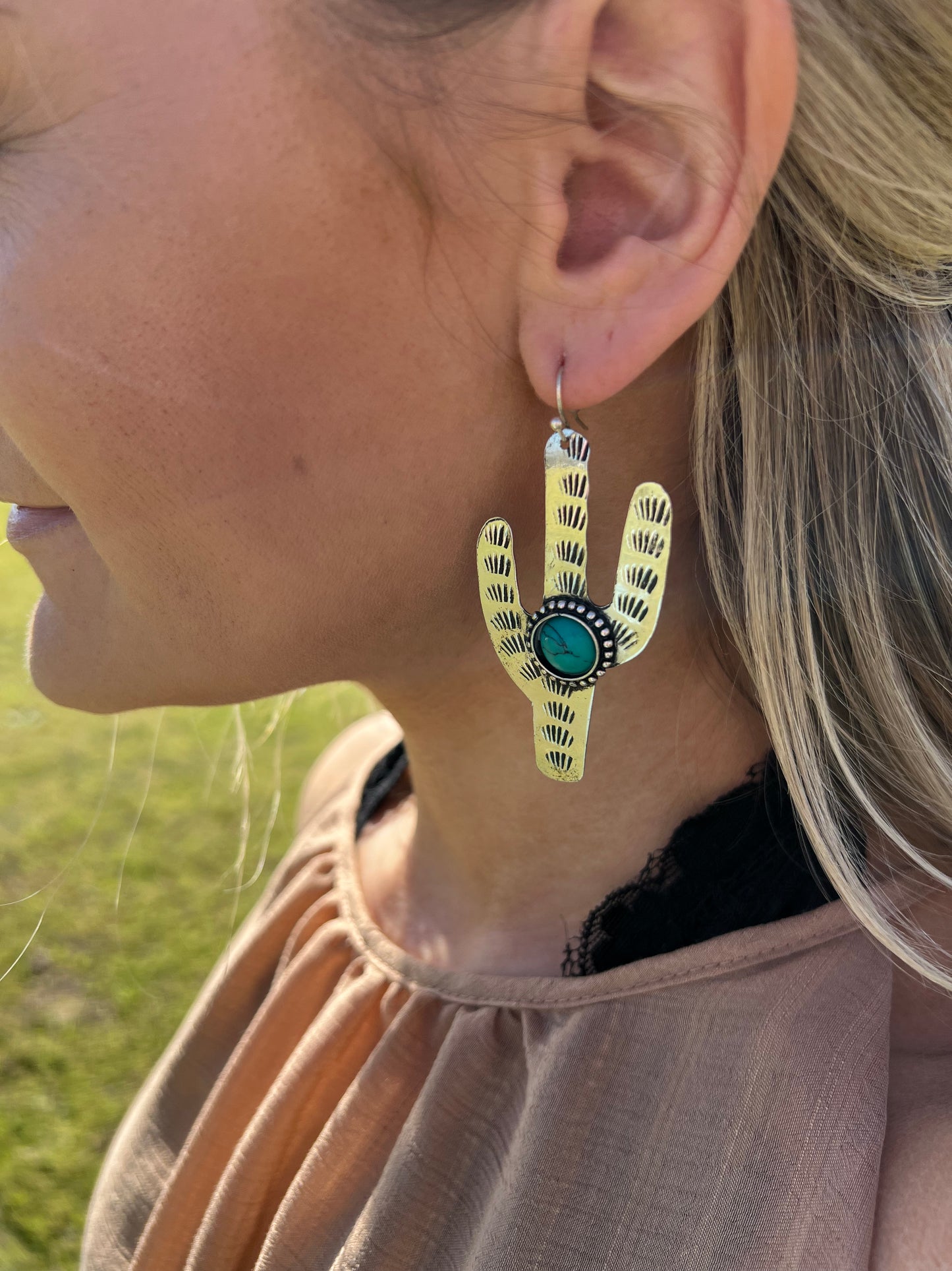 Cactus Drop Earrings in Silver