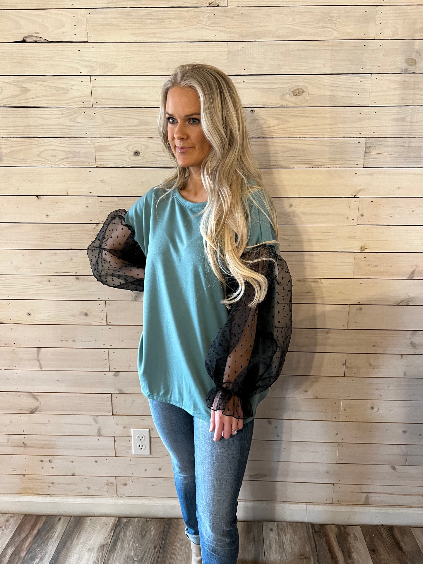 Teal & Black Sheer Top