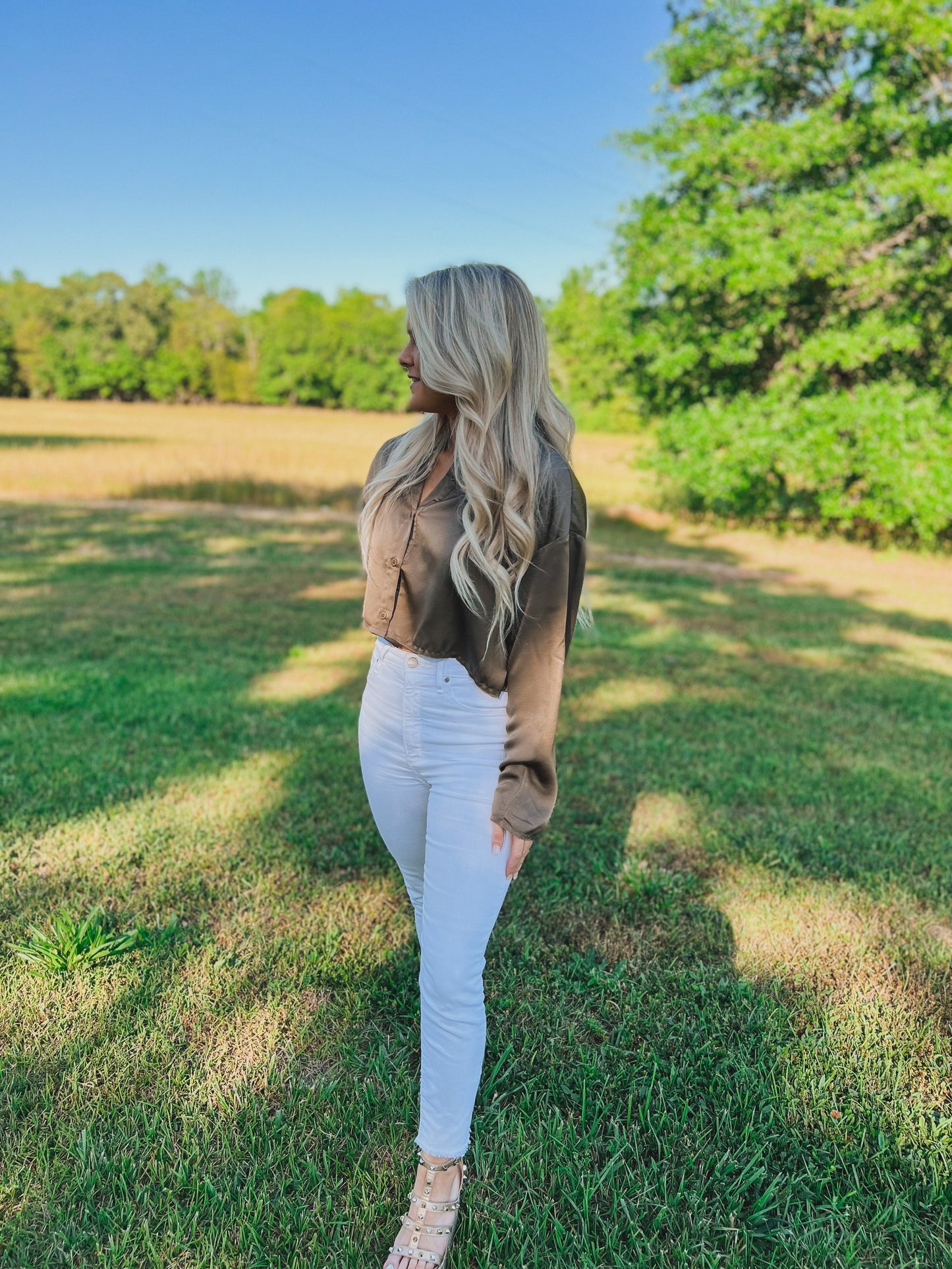 Cropped Button Down in Tobacco