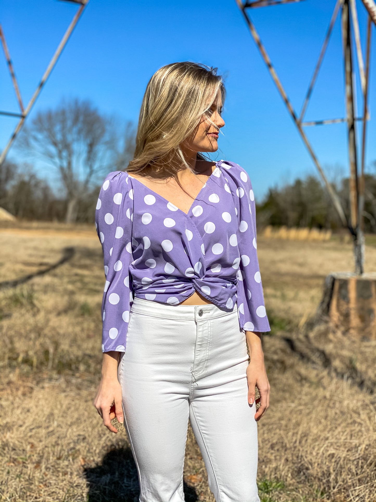 Lavender Dot Crop Shirt