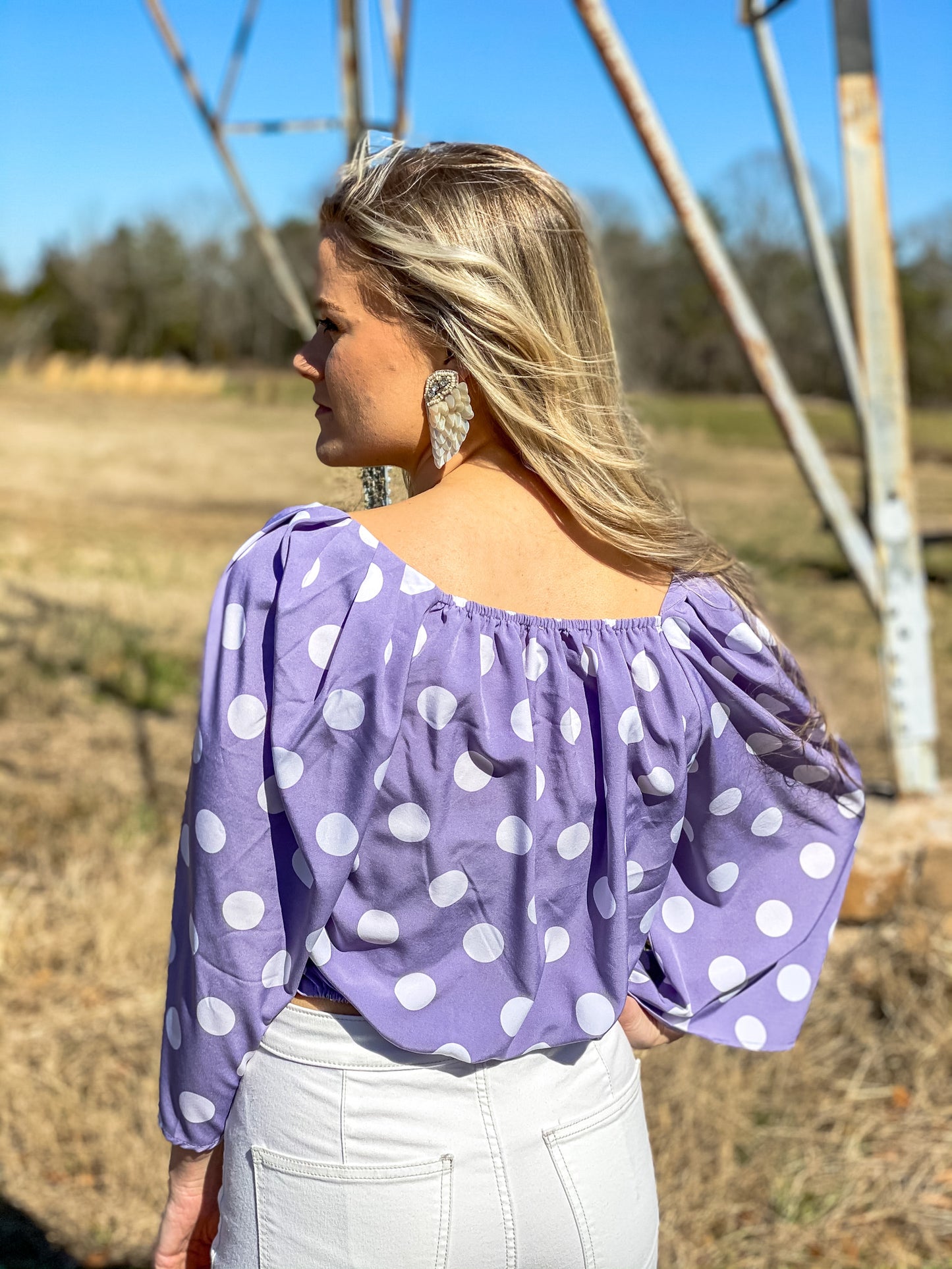 Lavender Dot Crop Shirt