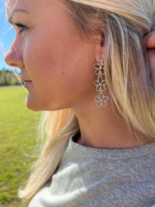 Flower Dangle Earrings in Silver