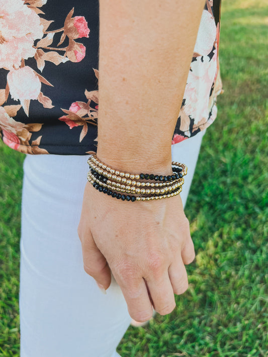 Black Bead Bracelet Set