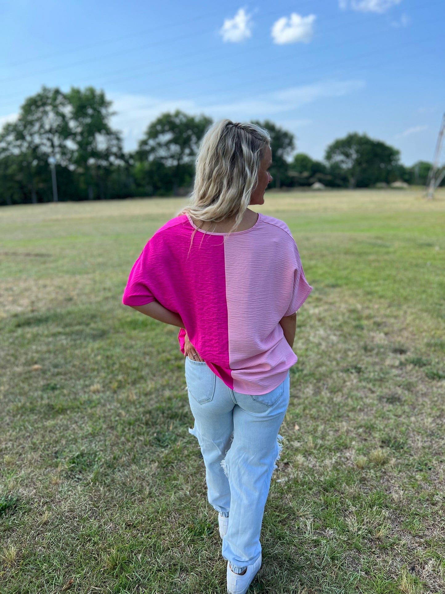 Color Block Blouse in Pink