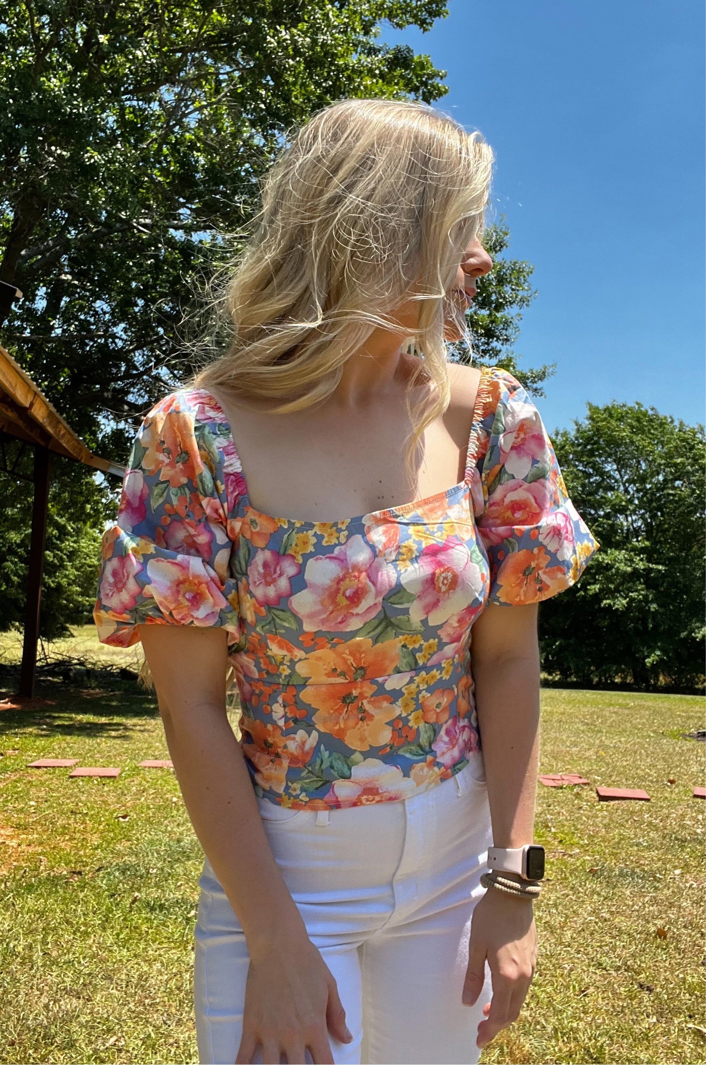 Floral Puff Crop Top