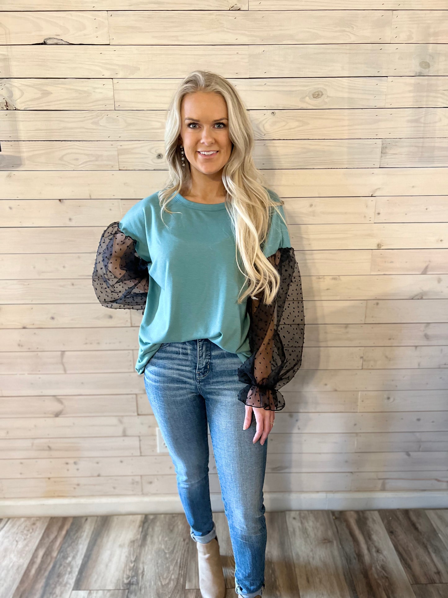 Teal & Black Sheer Top