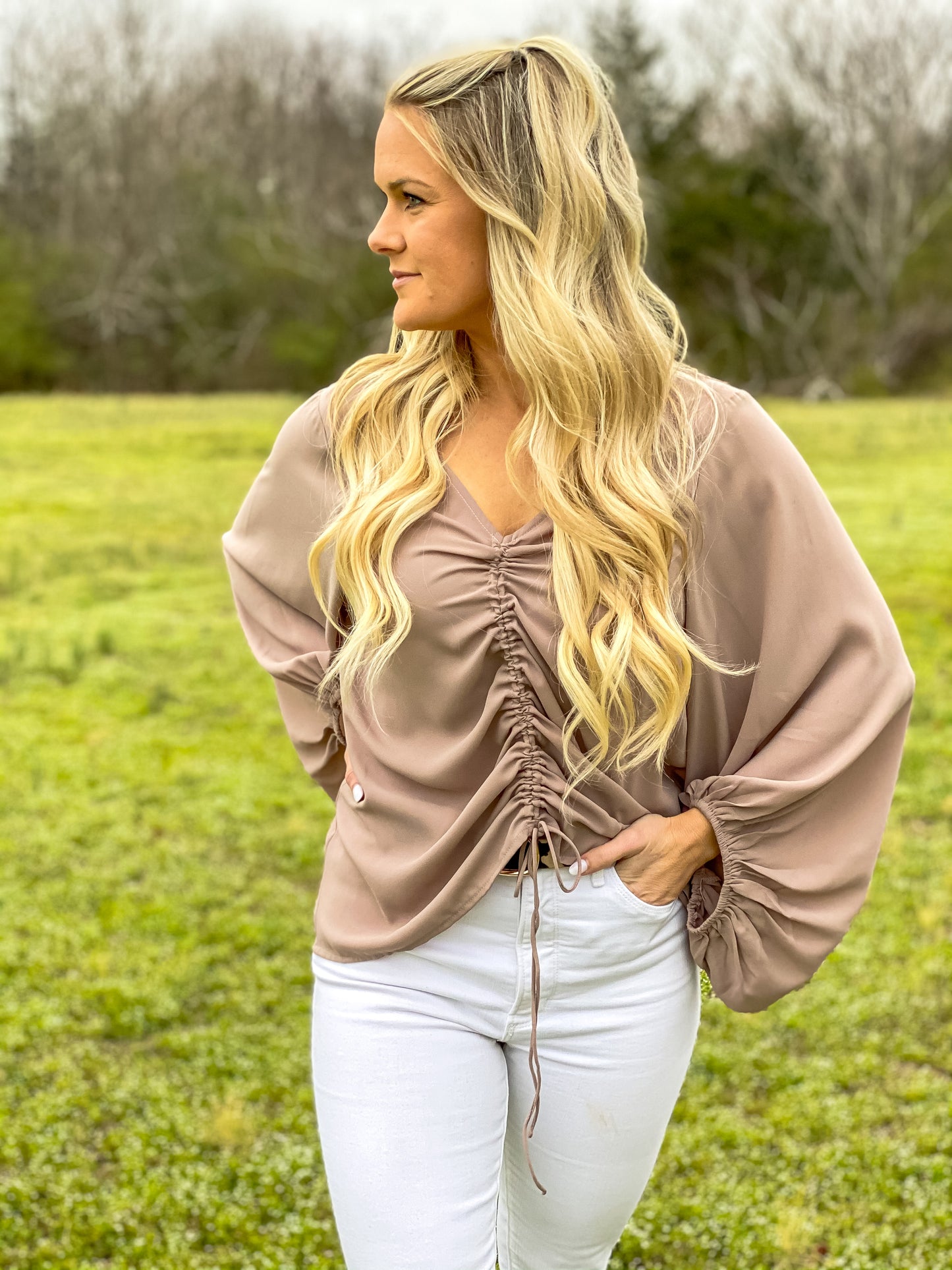 Time to Travel Top in Taupe