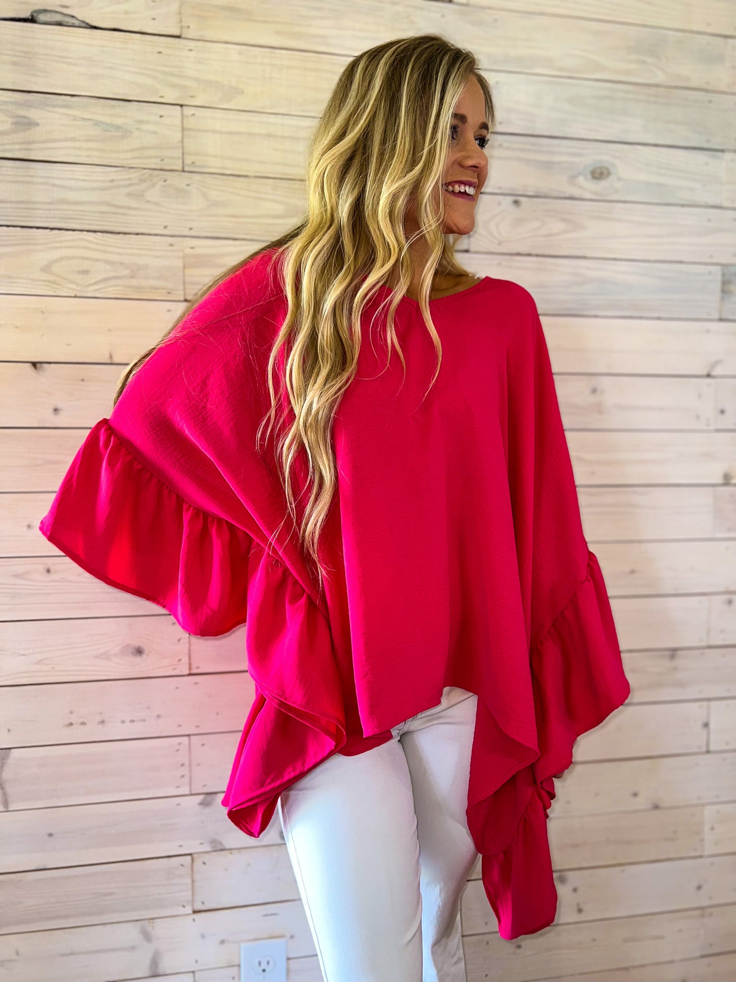 Lovin' Ruffles Top in Hot Pink