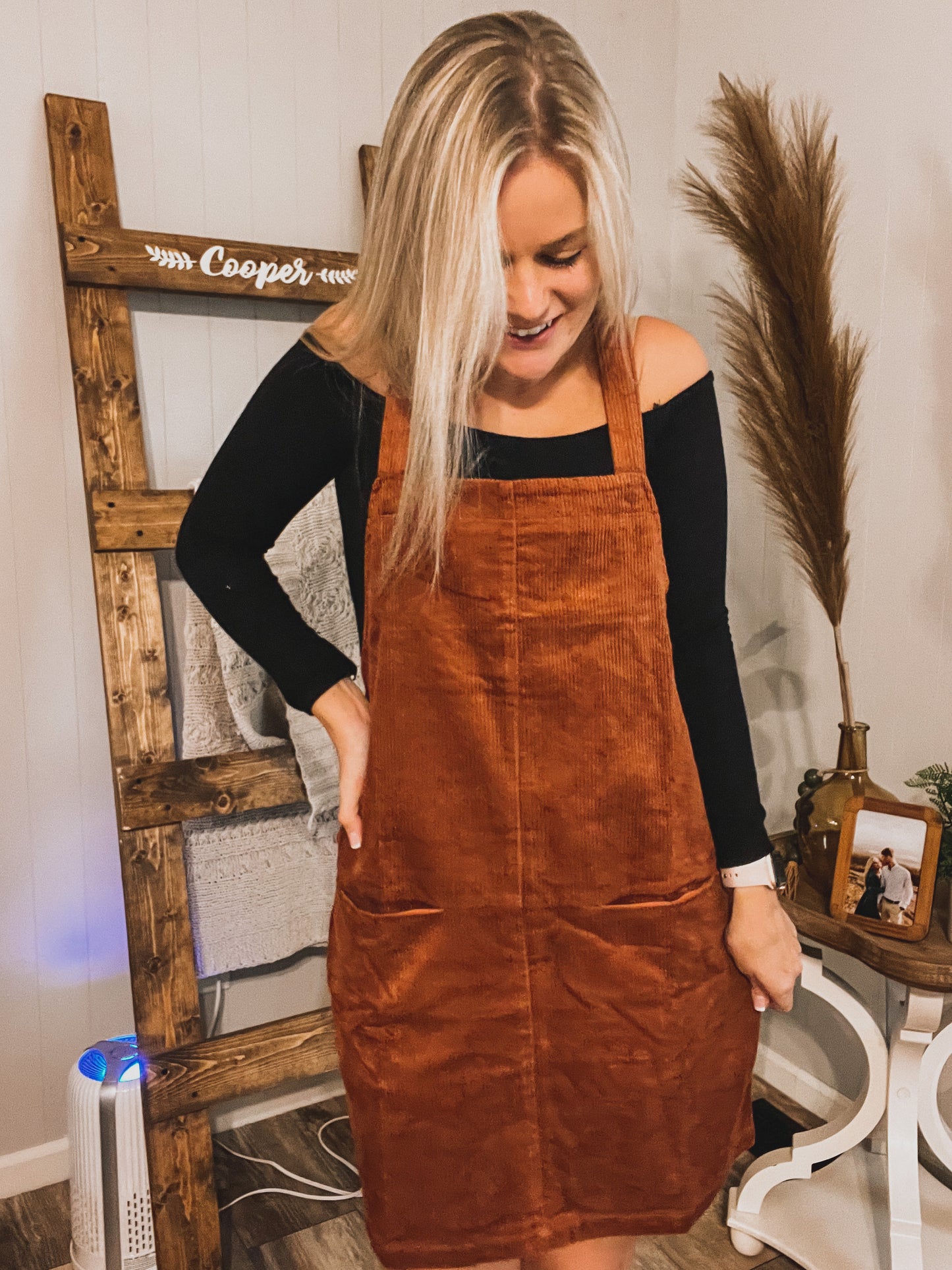 Corduroy Overall Dress in Rust