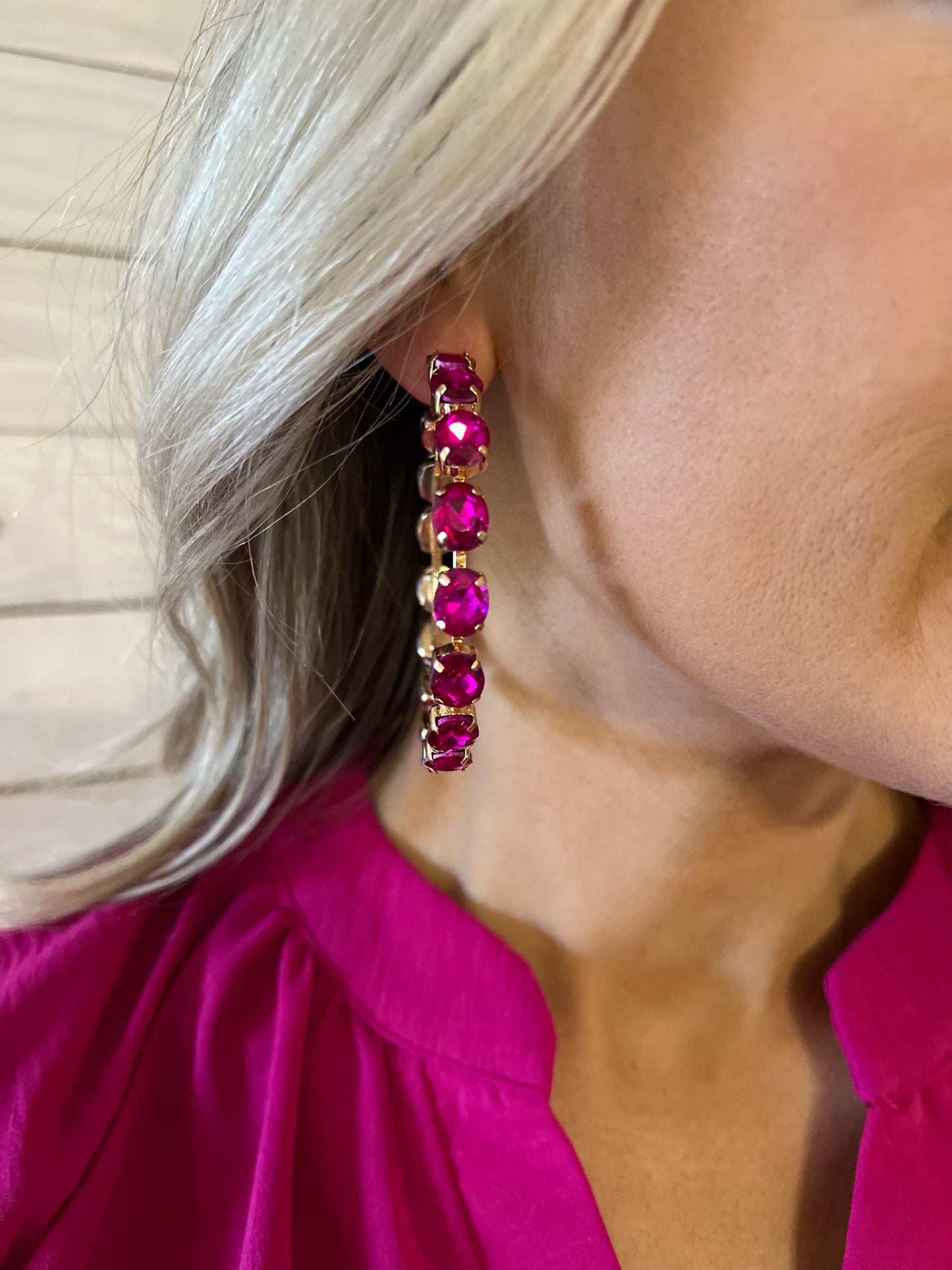 Magenta Stone Hoops